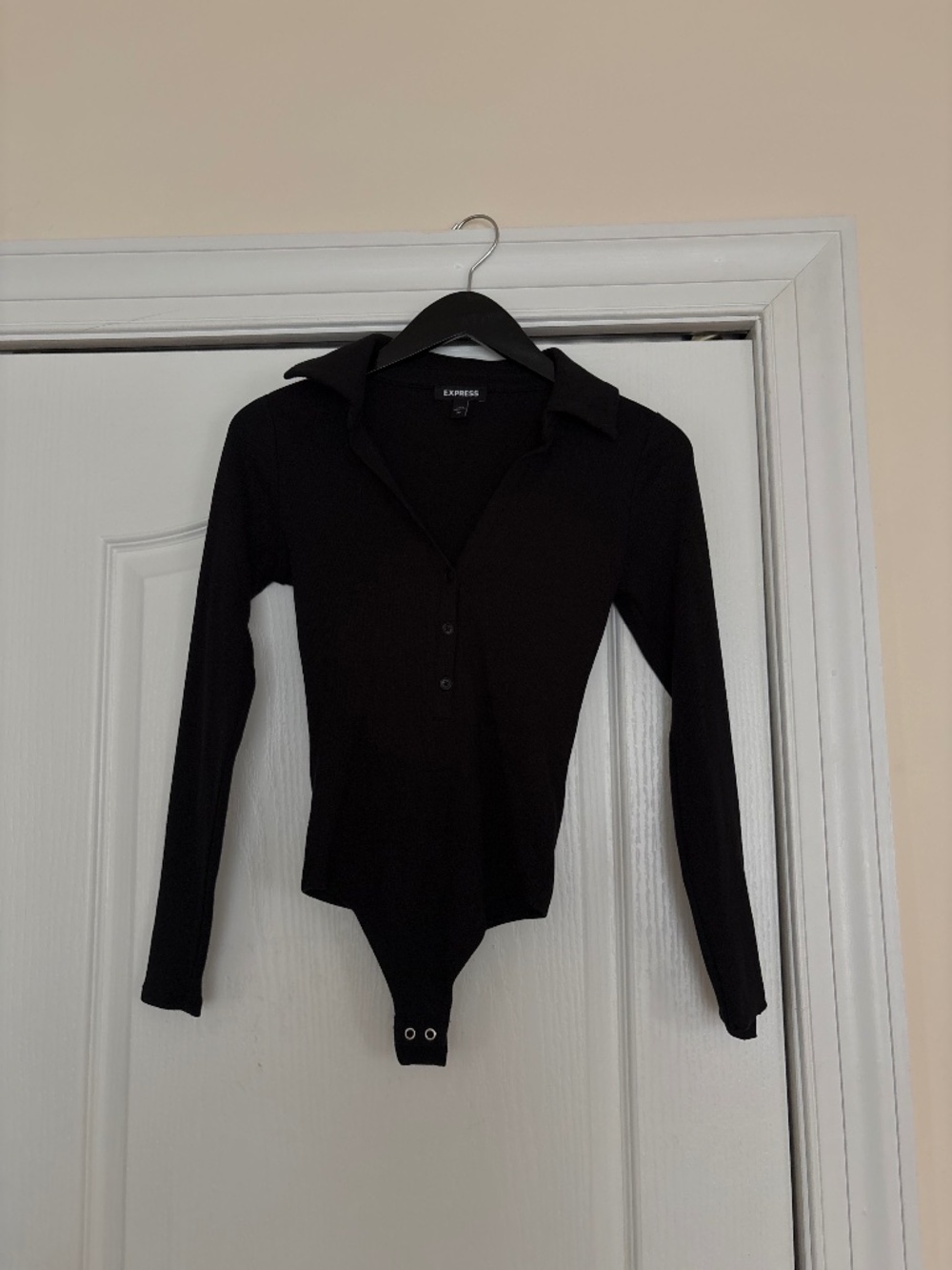 EXPRESS Black Ribbed Long Sleeve Collared Henley Polo Bodysuit XS